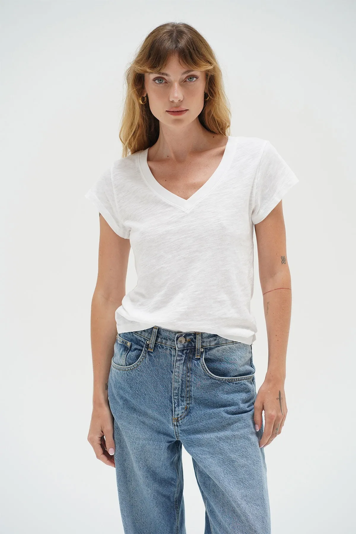 Fitted Deep V Cotton Tee - White sold by LNA product image thumbnail 2