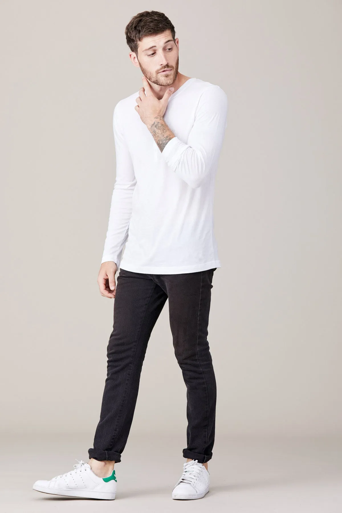 Men's Long Sleeve Button Henley - White sold by LNA product image thumbnail 2