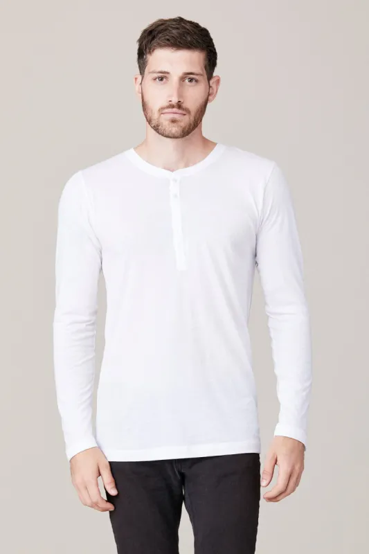 Men's Long Sleeve Button Henley - White sold by LNA
