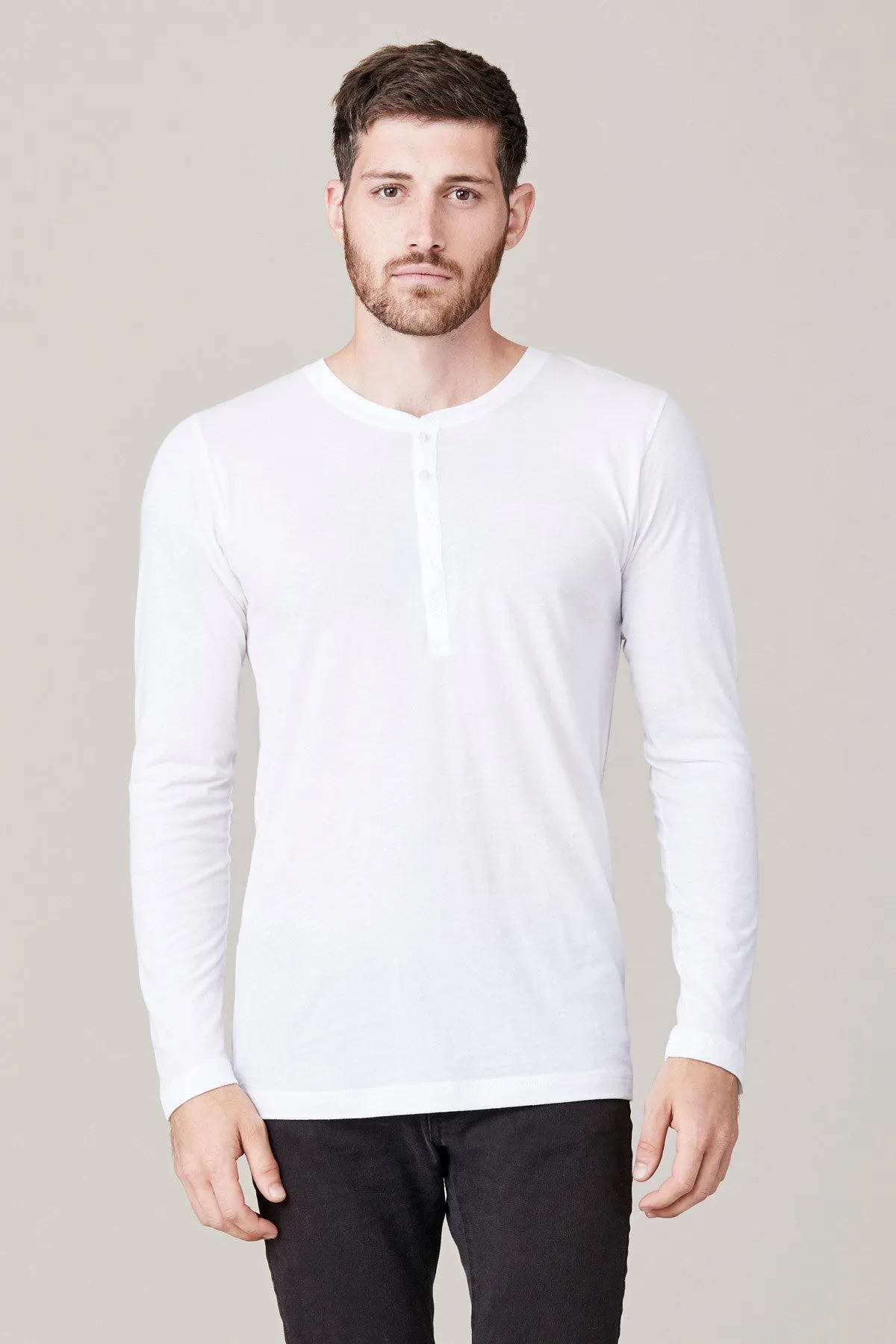 Men's Long Sleeve Button Henley - White sold by LNA