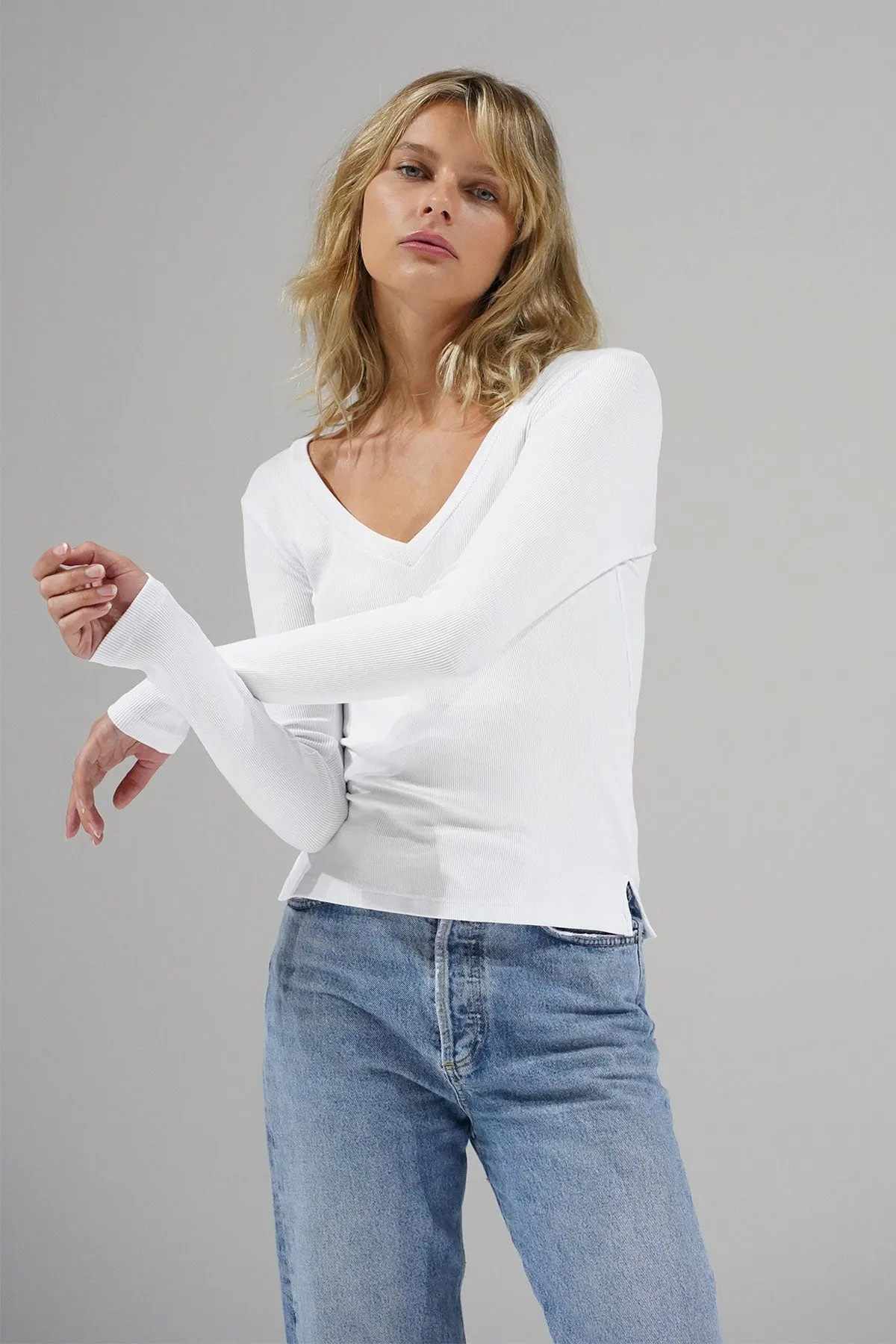 V Ribbed Long Sleeve - White sold by LNA product image thumbnail 3