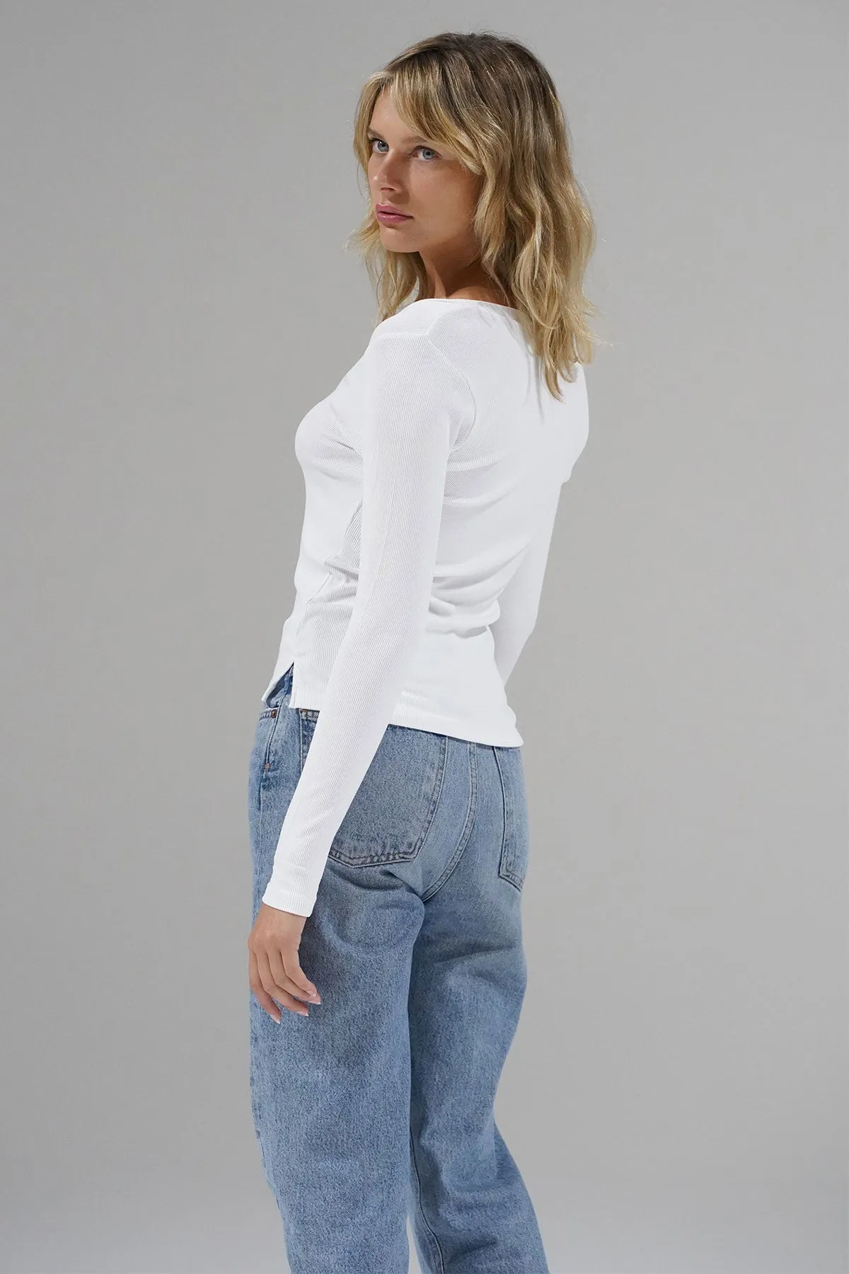 V Ribbed Long Sleeve - White sold by LNA product image thumbnail 5