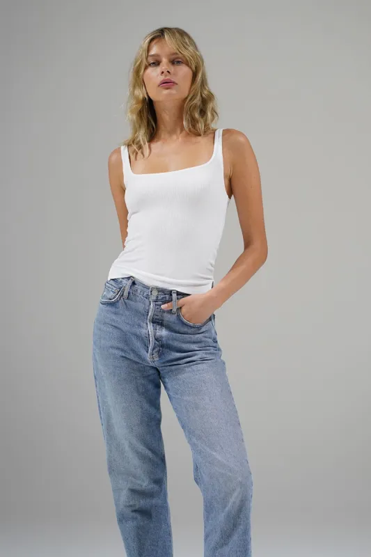 Scoop Ribbed Tank - White sold by LNA