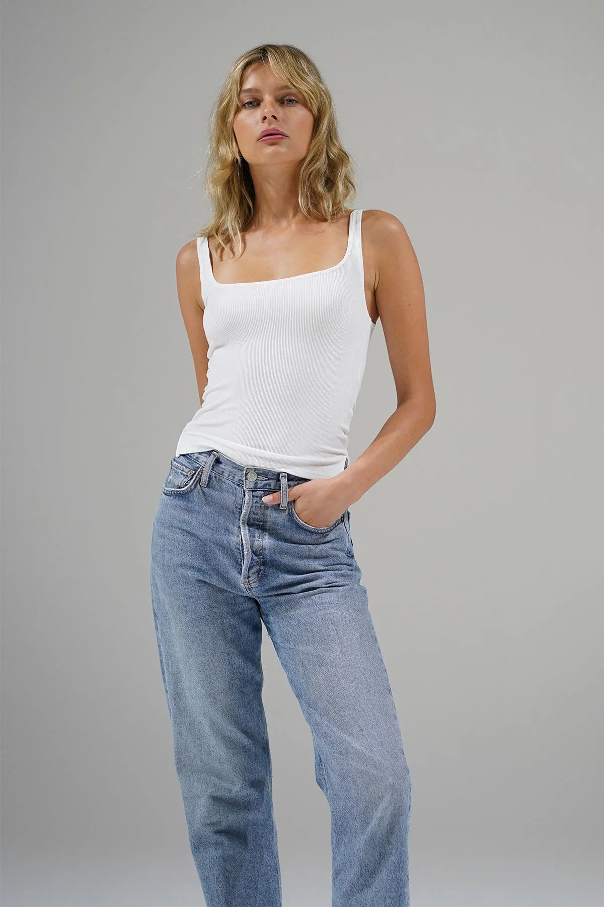 Scoop Ribbed Tank - White sold by LNA