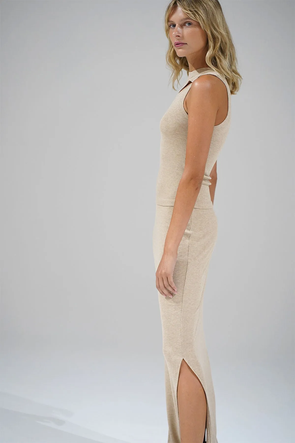 Steph Rib Skirt - Heather Sand sold by LNA product image thumbnail 4