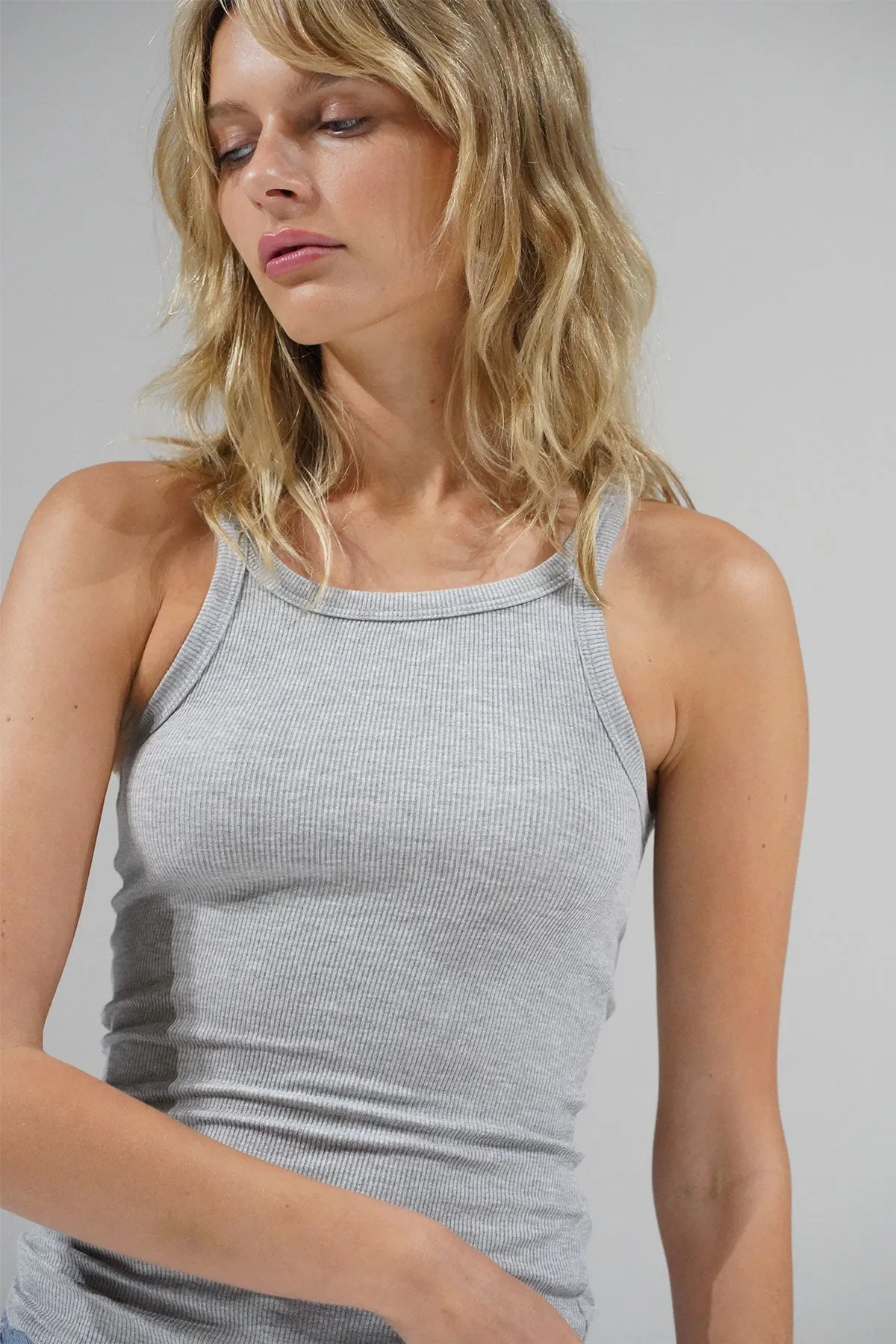 Skinny Racer Ribbed Tank - Heather Grey sold by LNA product image thumbnail 4