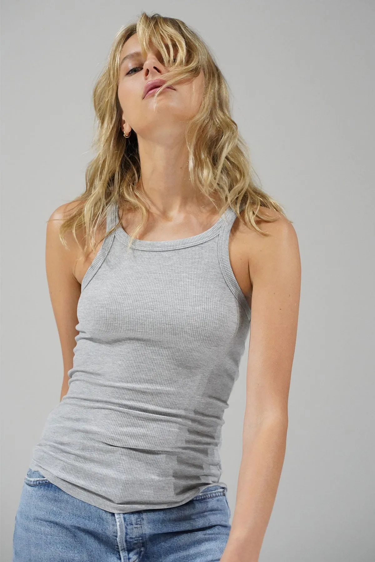 Skinny Racer Ribbed Tank - Heather Grey sold by LNA product image thumbnail 3
