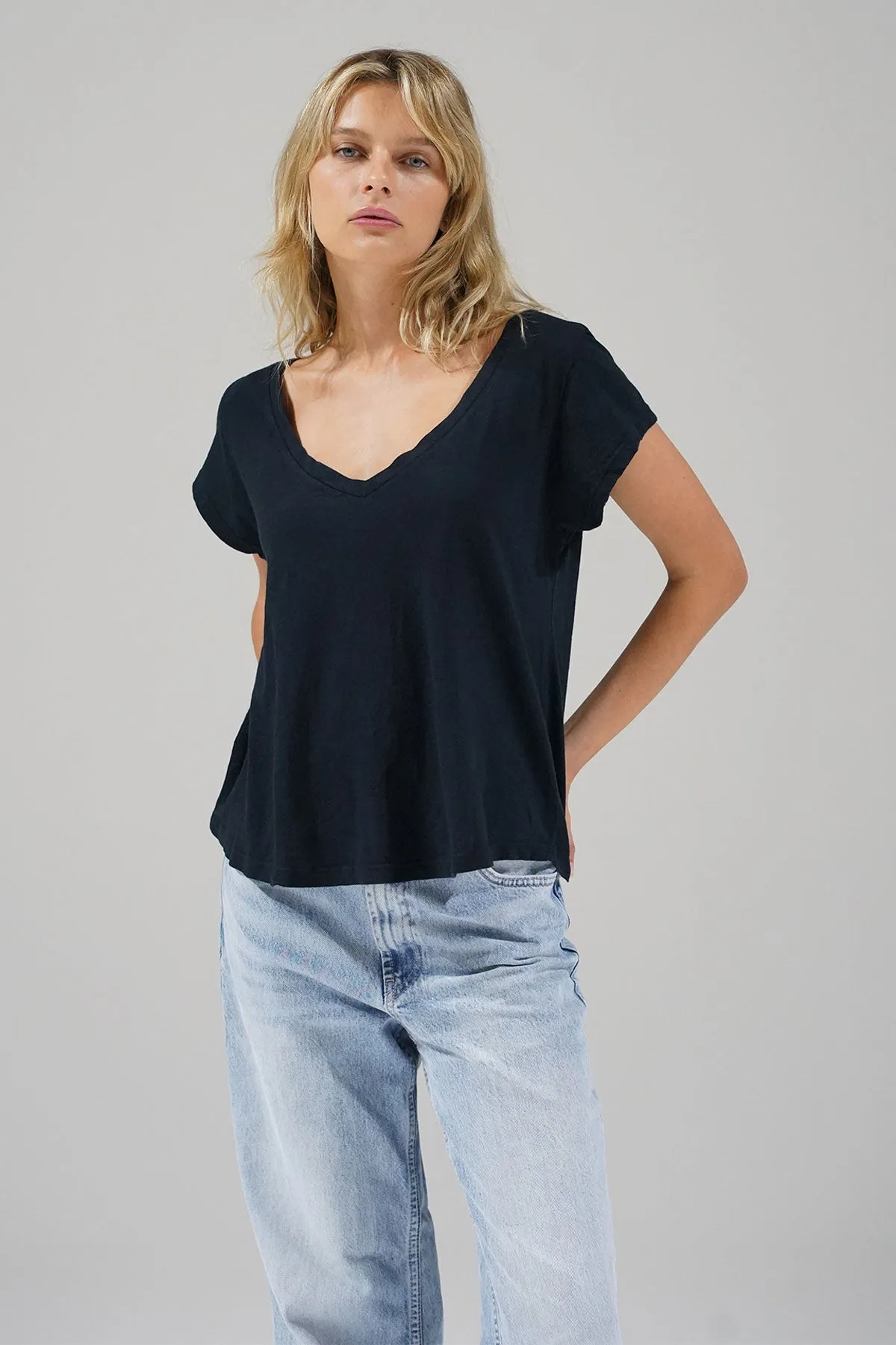 Kaden Cotton V Neck - Black sold by LNA