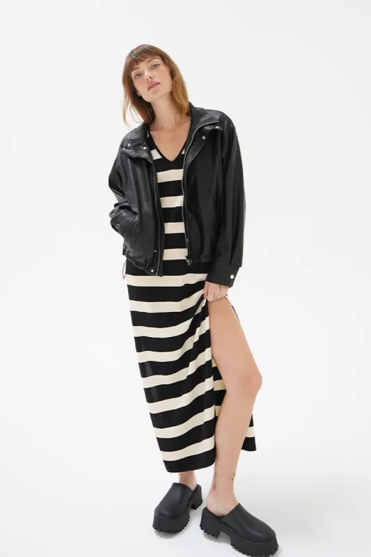 Elin Dress - Ivory and Black Stripe made by LNA