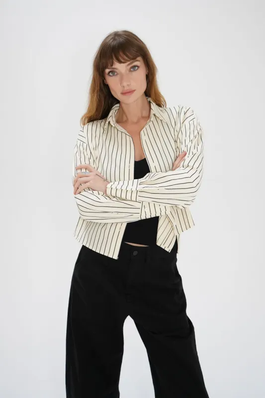 Laurent Blouse - Cream Black Stripe sold by LNA
