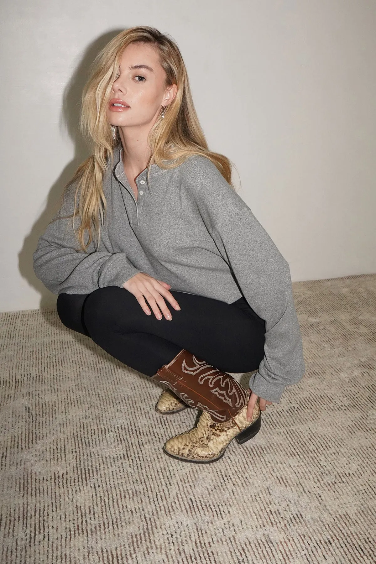 Malo Cotton Rib Henley - Heather Grey sold by LNA