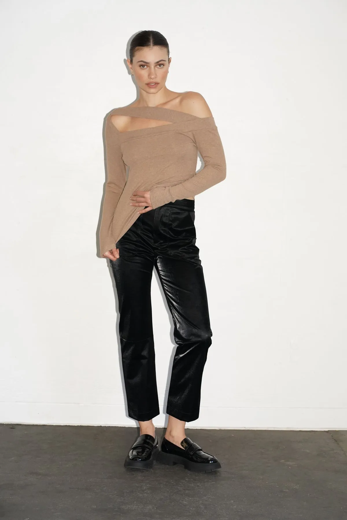 Textured Check Zip Pant - Black sold by LNA