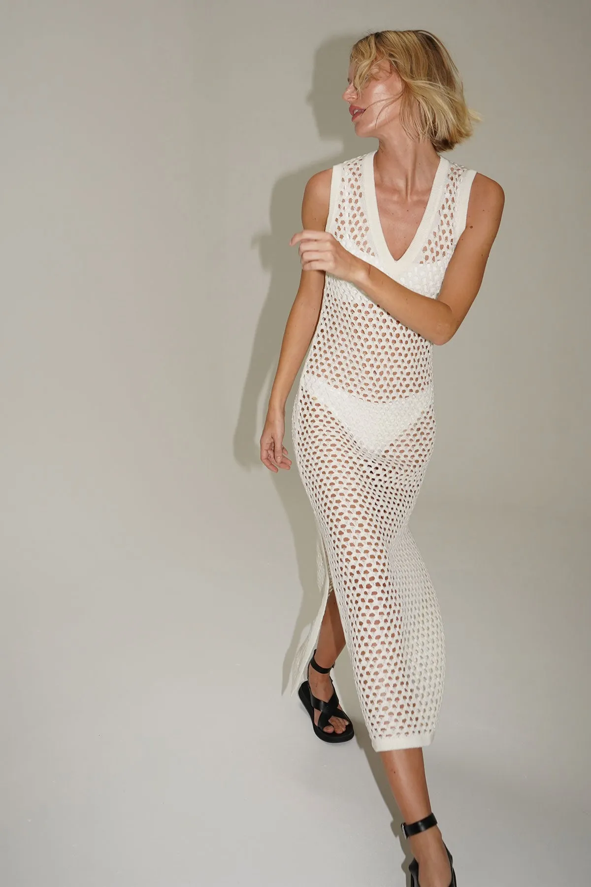 Althaia V Open Knit Maxi Dress - Ivory sold by LNA product image thumbnail 4