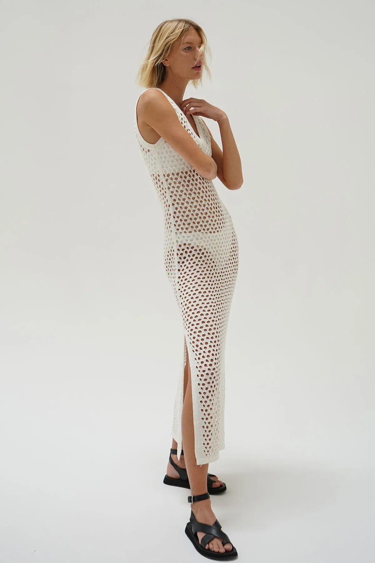 Althaia V Open Knit Maxi Dress - Ivory sold by LNA product image thumbnail 2