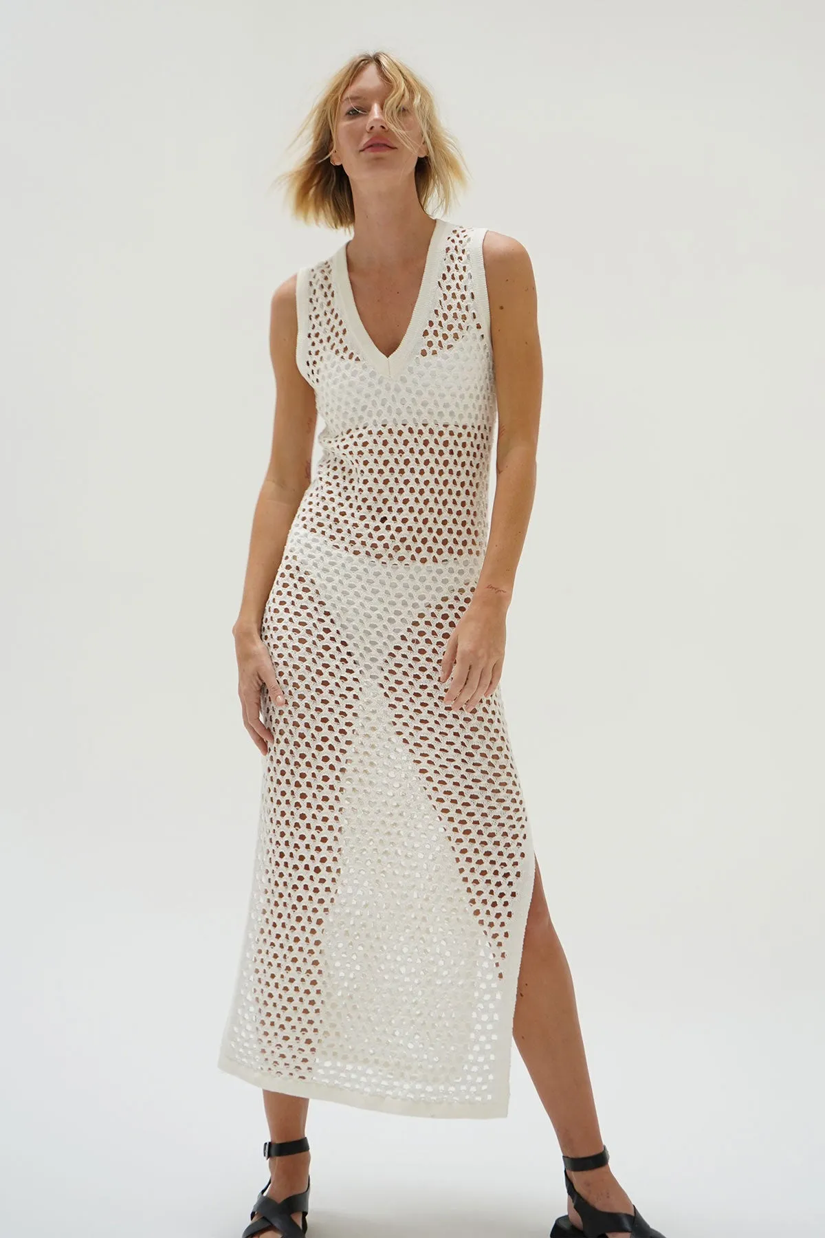 Althaia V Open Knit Maxi Dress - Ivory sold by LNA product image thumbnail 5