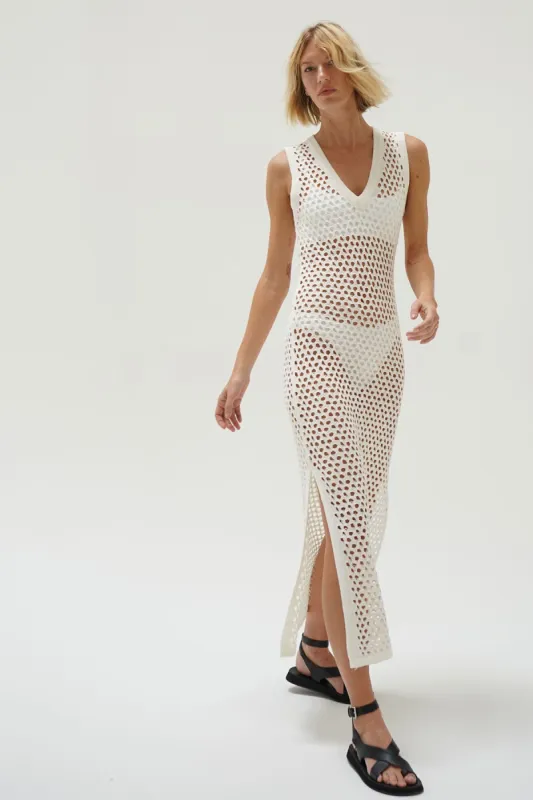 Althaia V Open Knit Maxi Dress - Ivory sold by LNA