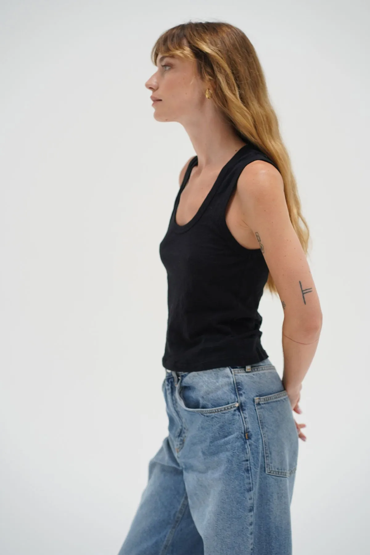 Deep U Cotton Tank - Black sold by LNA product image thumbnail 2