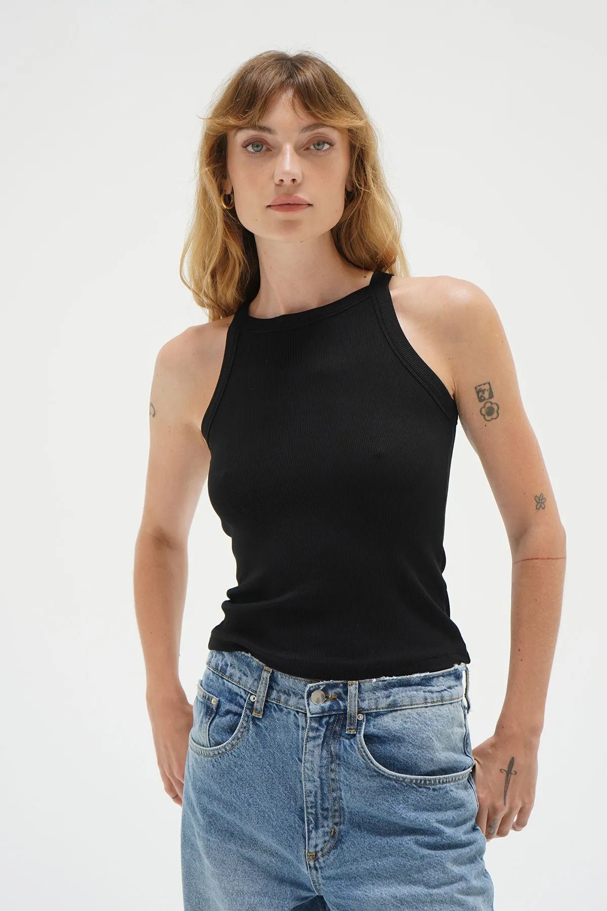 Dylan Ribbed Tank - Black sold by LNA