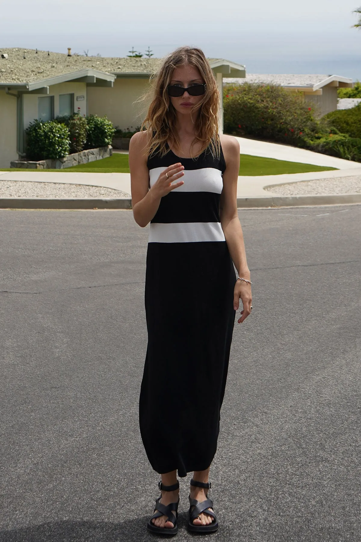 Anine Stripe Tank Dress - Black with White Stripe sold by LNA