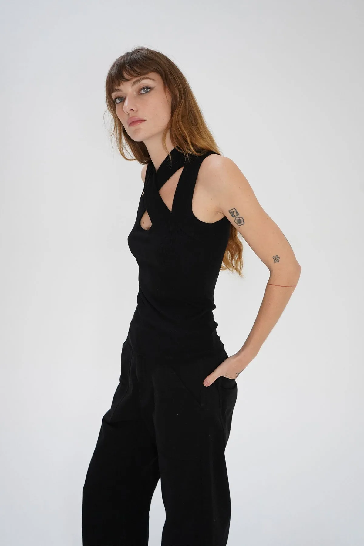 Cross Strap Ribbed Tank - Black sold by LNA
