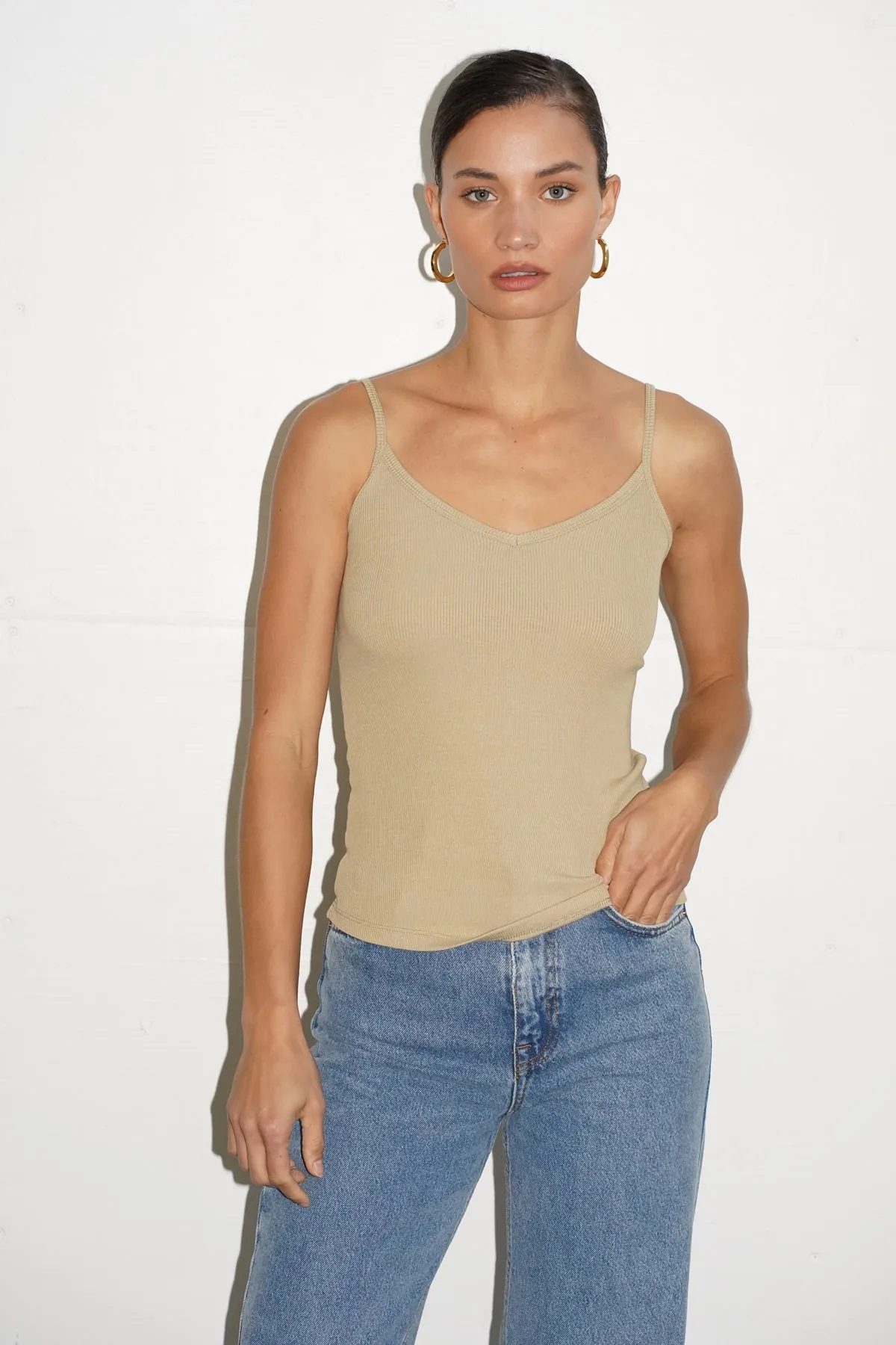 Lia Ribbed Cami - Pale Khaki sold by LNA product image thumbnail 2