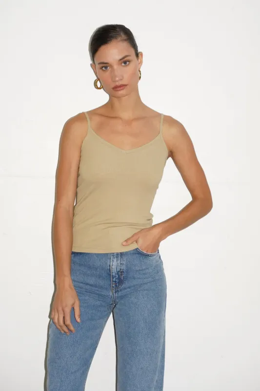 Lia Ribbed Cami - Pale Khaki sold by LNA