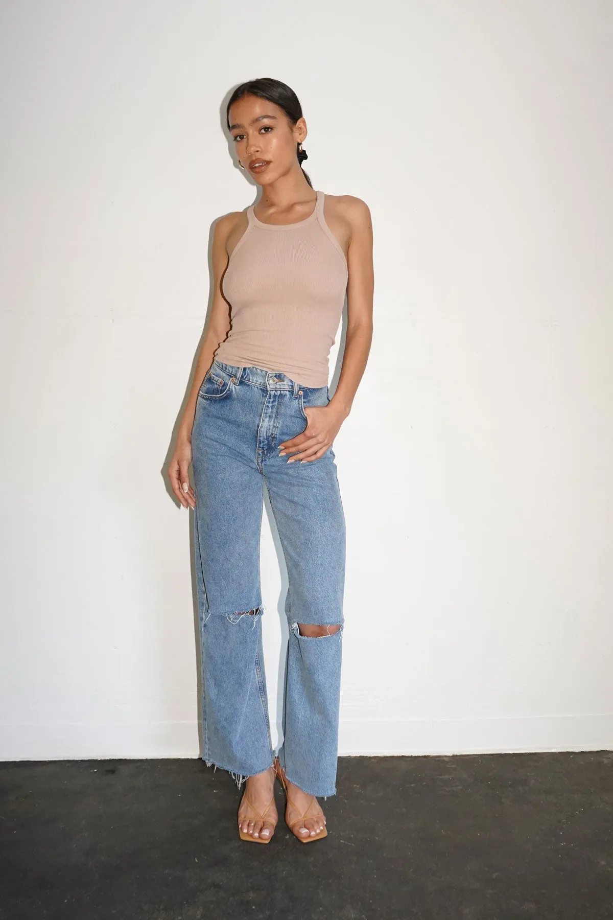 Skinny Racer Ribbed Tank - Nude sold by LNA