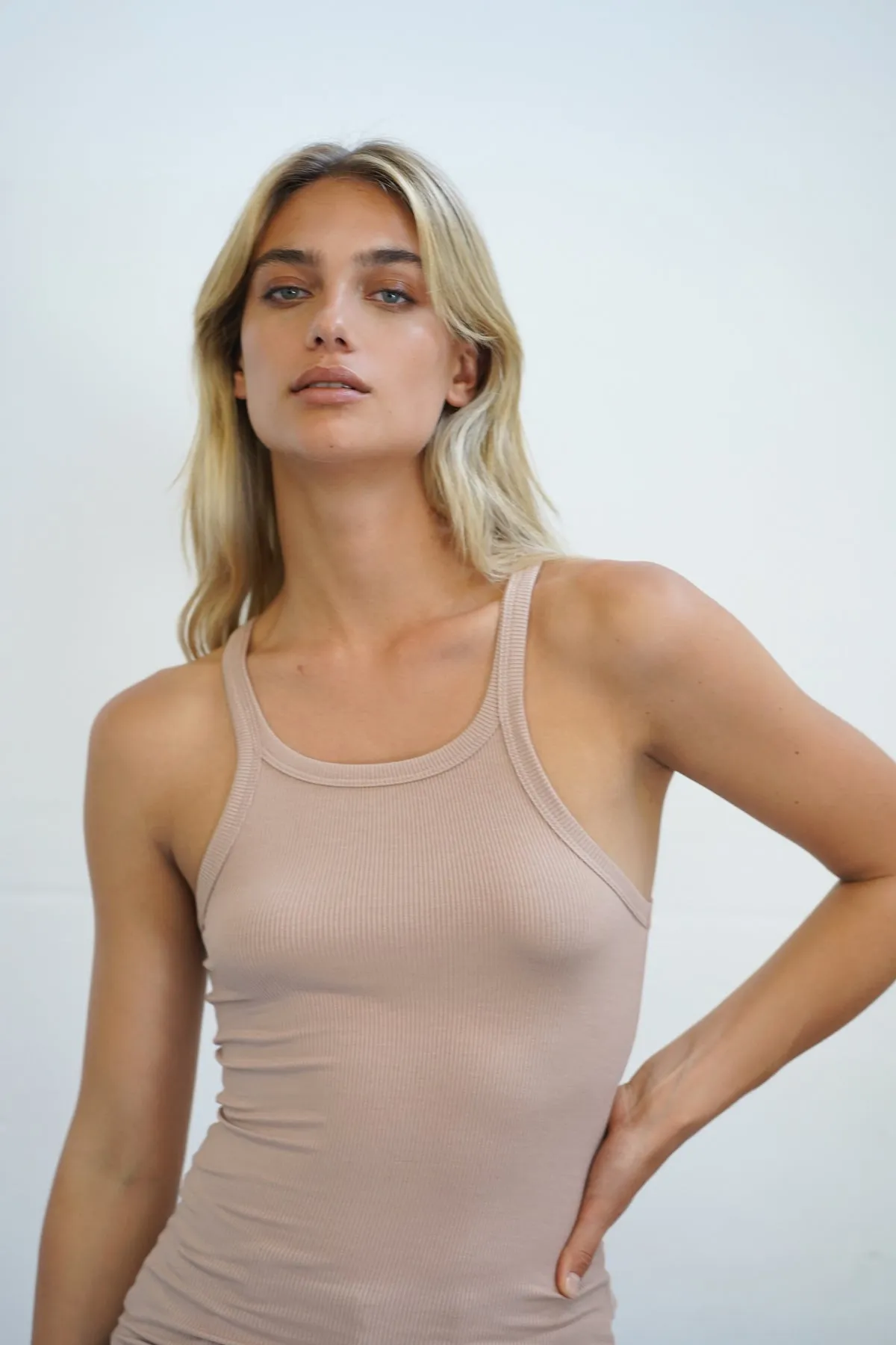Skinny Racer Ribbed Tank - Nude sold by LNA product image thumbnail 4