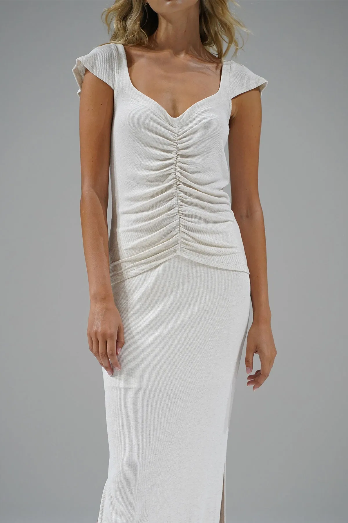 Mara Cap Sleeve Rib Top - Heather White sold by LNA