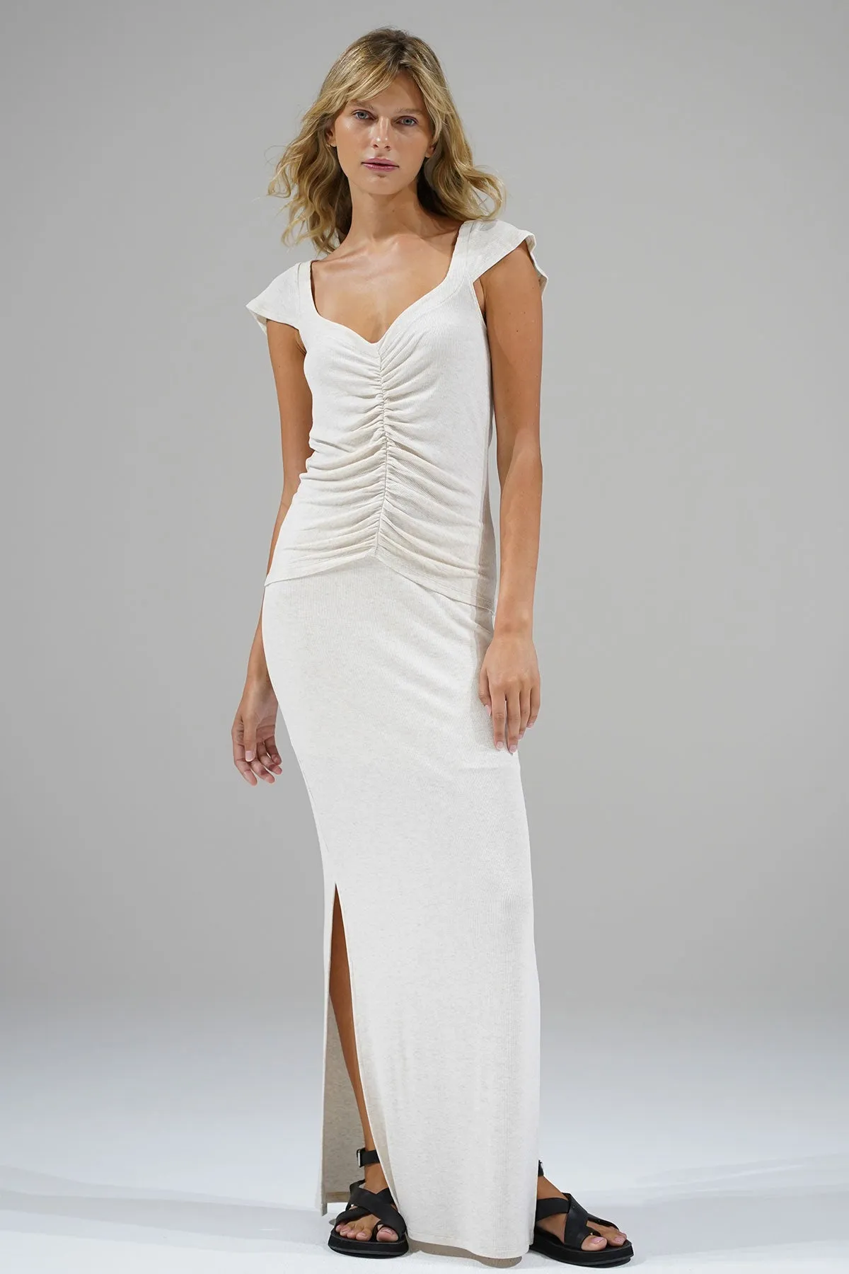 Mara Cap Sleeve Rib Top - Heather White sold by LNA product image thumbnail 3