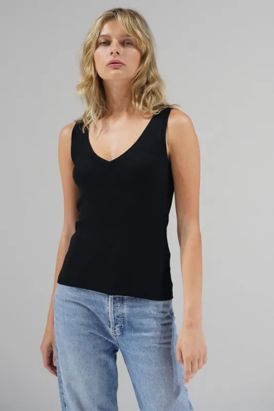 Ribbed V Slim Tank - Black sold by LNA