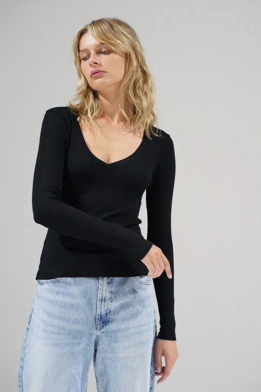 V Ribbed Long Sleeve - Black sold by LNA