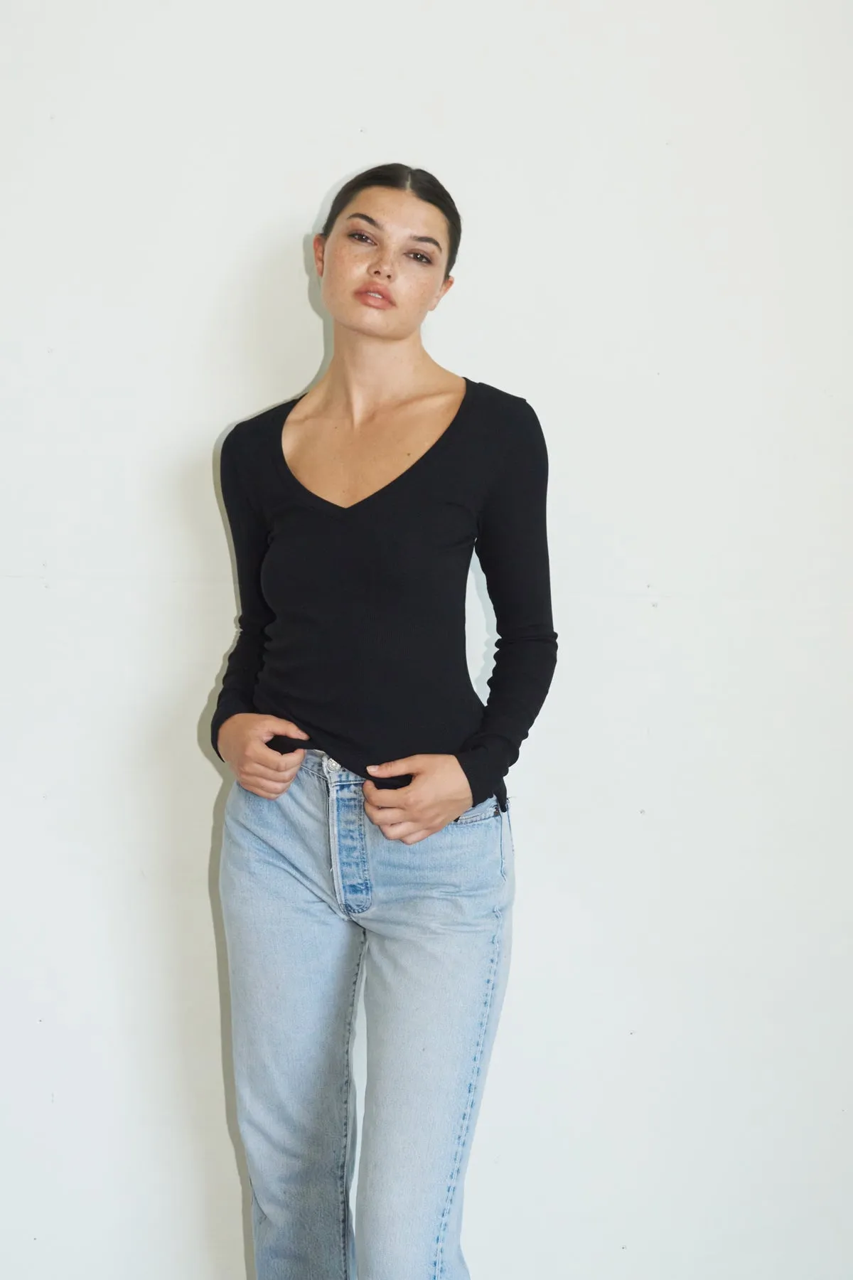 V Ribbed Long Sleeve - Black sold by LNA product image thumbnail 3