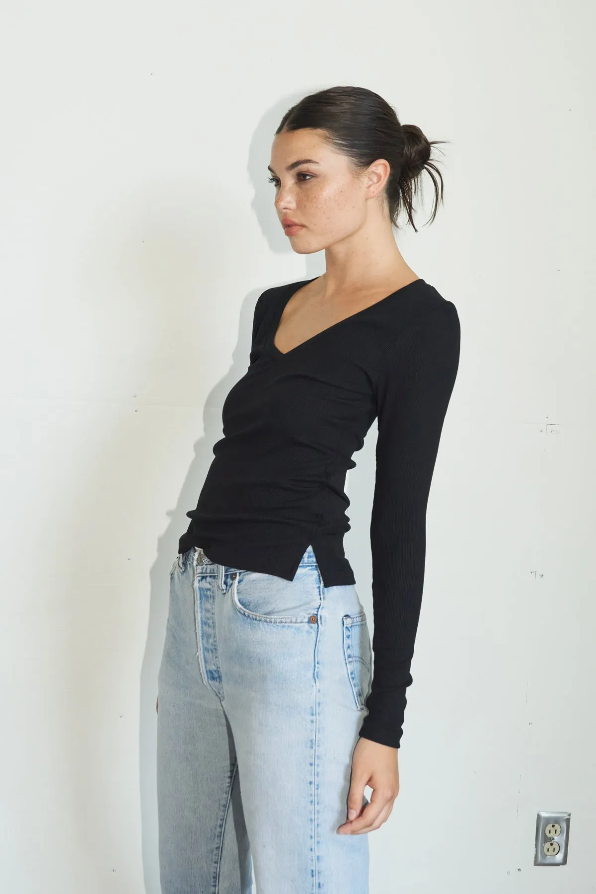 V Ribbed Long Sleeve - Black sold by LNA product image thumbnail 5