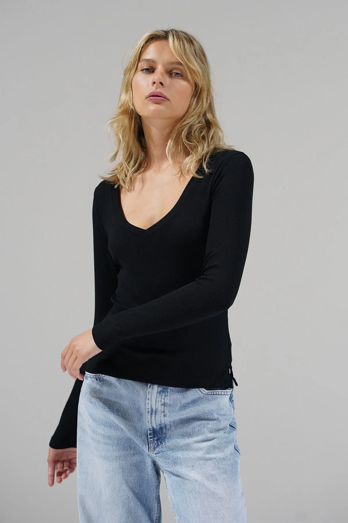 V Ribbed Long Sleeve - Black sold by LNA product image thumbnail 2