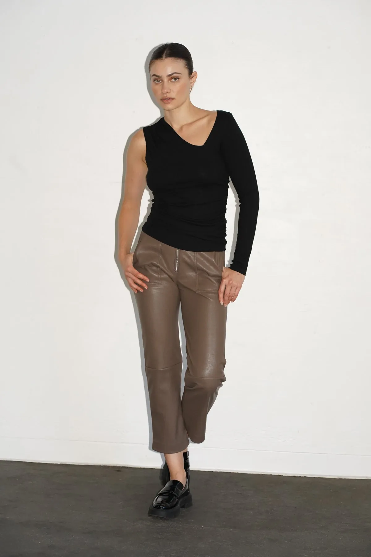 Sia Ruched One Shoulder Rib Top - Black sold by LNA product image thumbnail 2