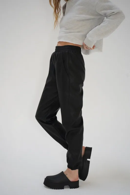Utility Faux Leather Jogger - Black sold by LNA