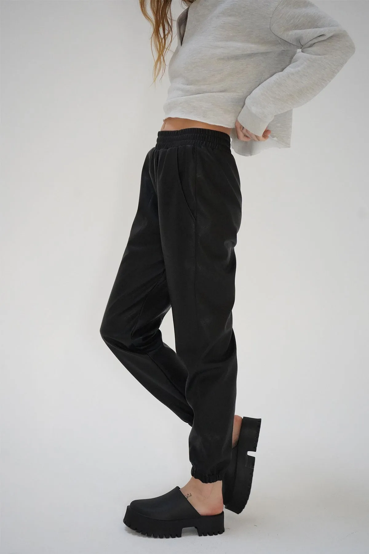Utility Faux Leather Jogger - Black sold by LNA