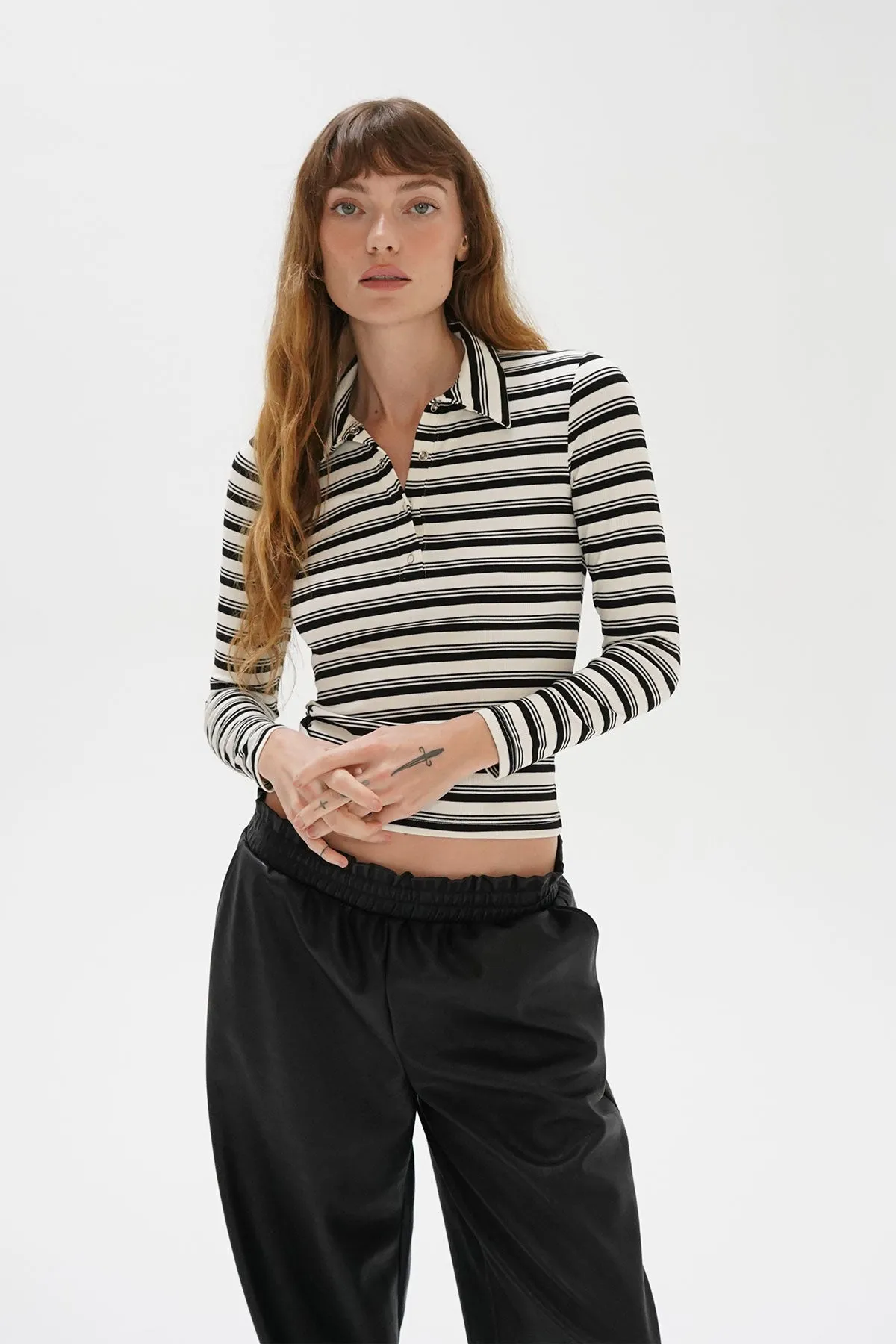 Sylvie Collared Ribbed Long sleeve - Black Multi Stripe sold by LNA product image thumbnail 3