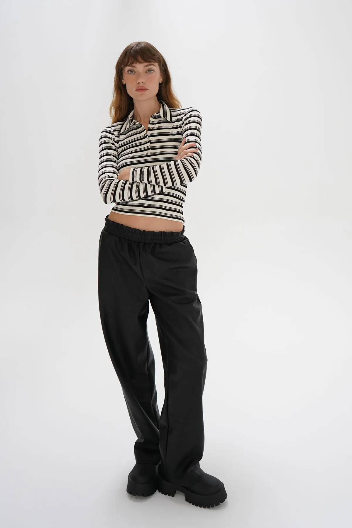 Sylvie Collared Ribbed Long sleeve - Black Multi Stripe sold by LNA product image thumbnail 2