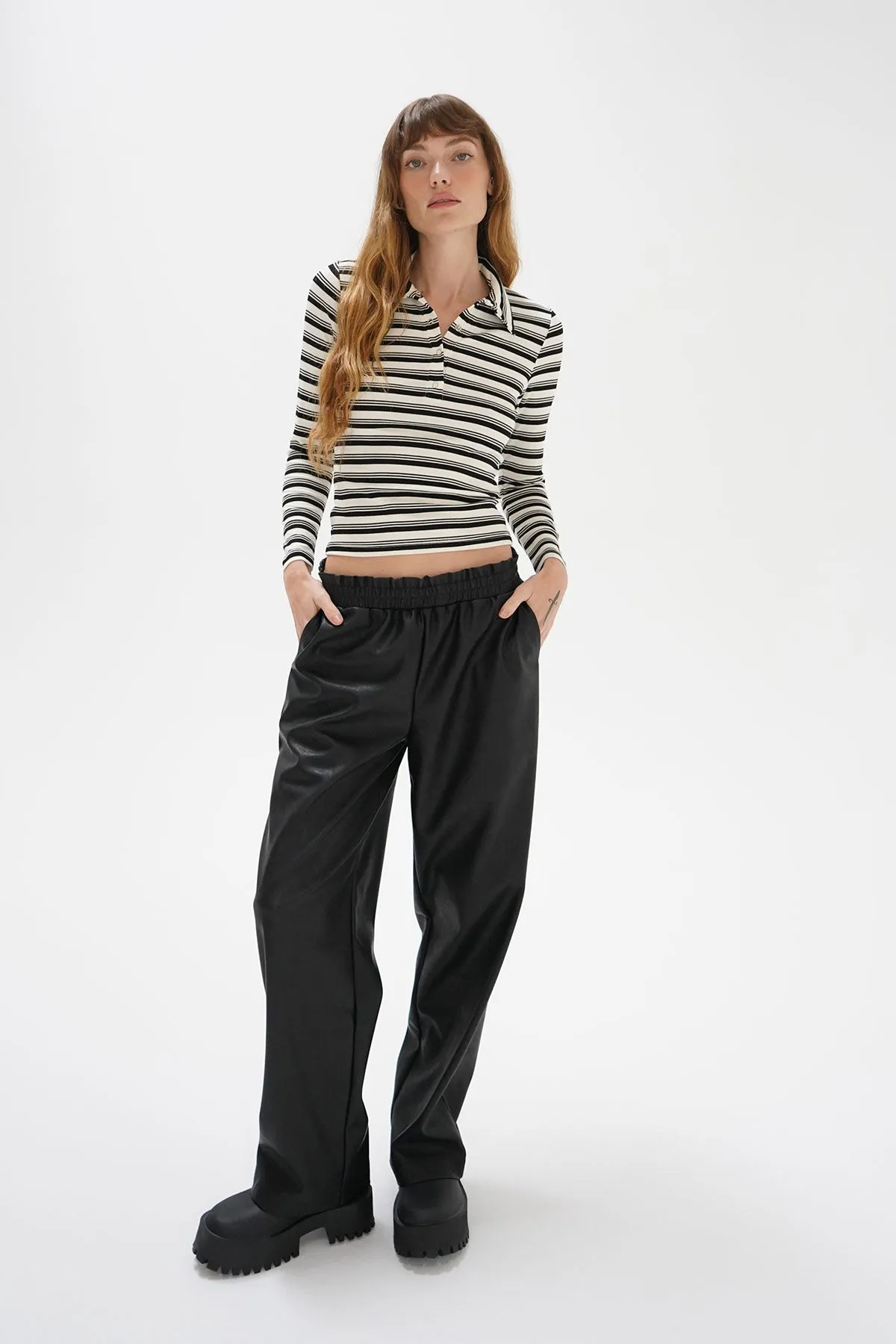 Sylvie Collared Ribbed Long sleeve - Black Multi Stripe sold by LNA product image thumbnail 4