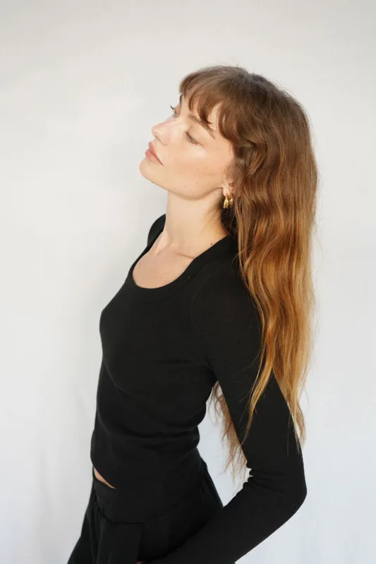 Crown Waffle Scoop Long Sleeve - Black sold by LNA