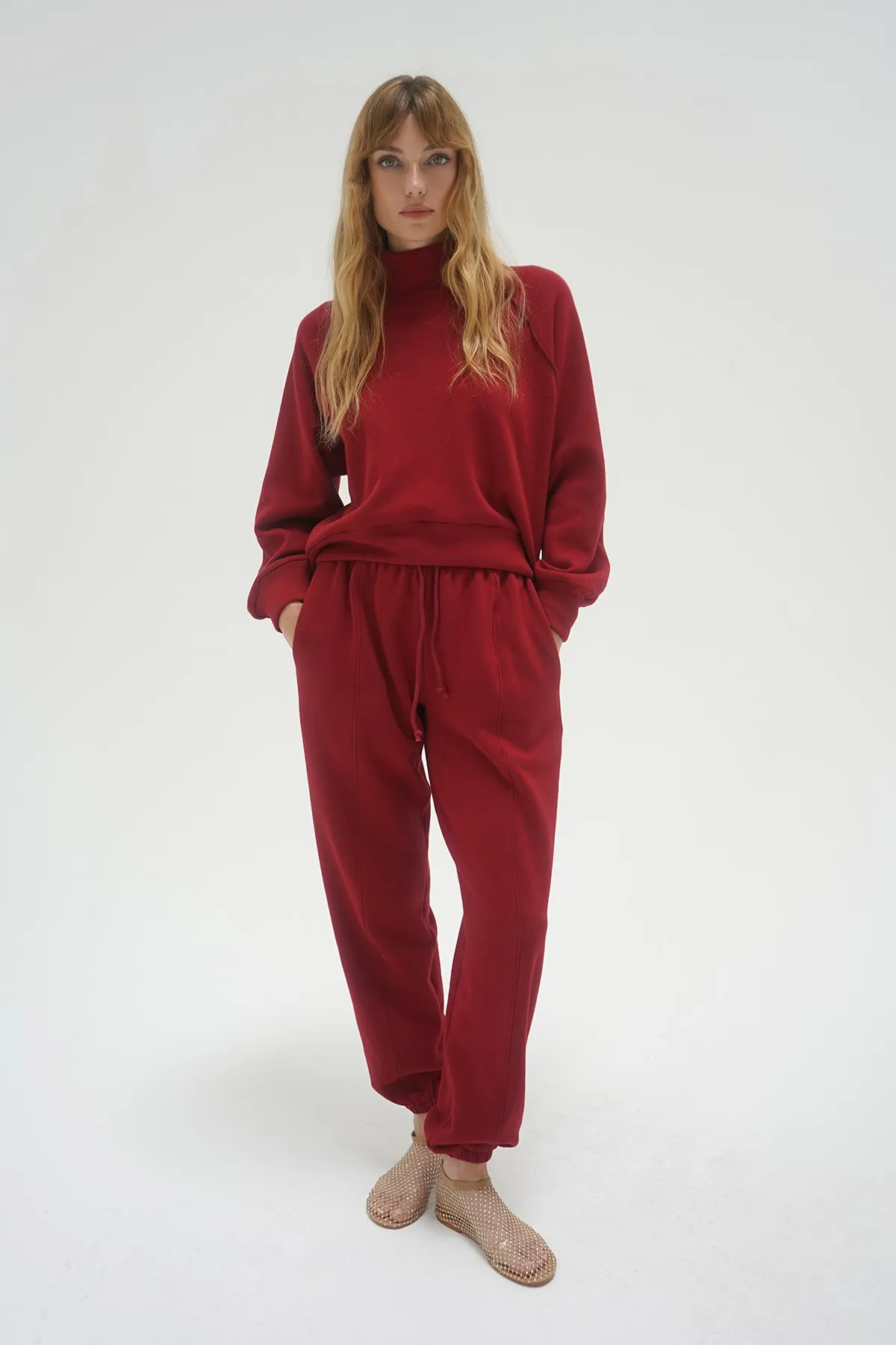 Jace Seamed Fleece Jogger - Oxblood sold by LNA