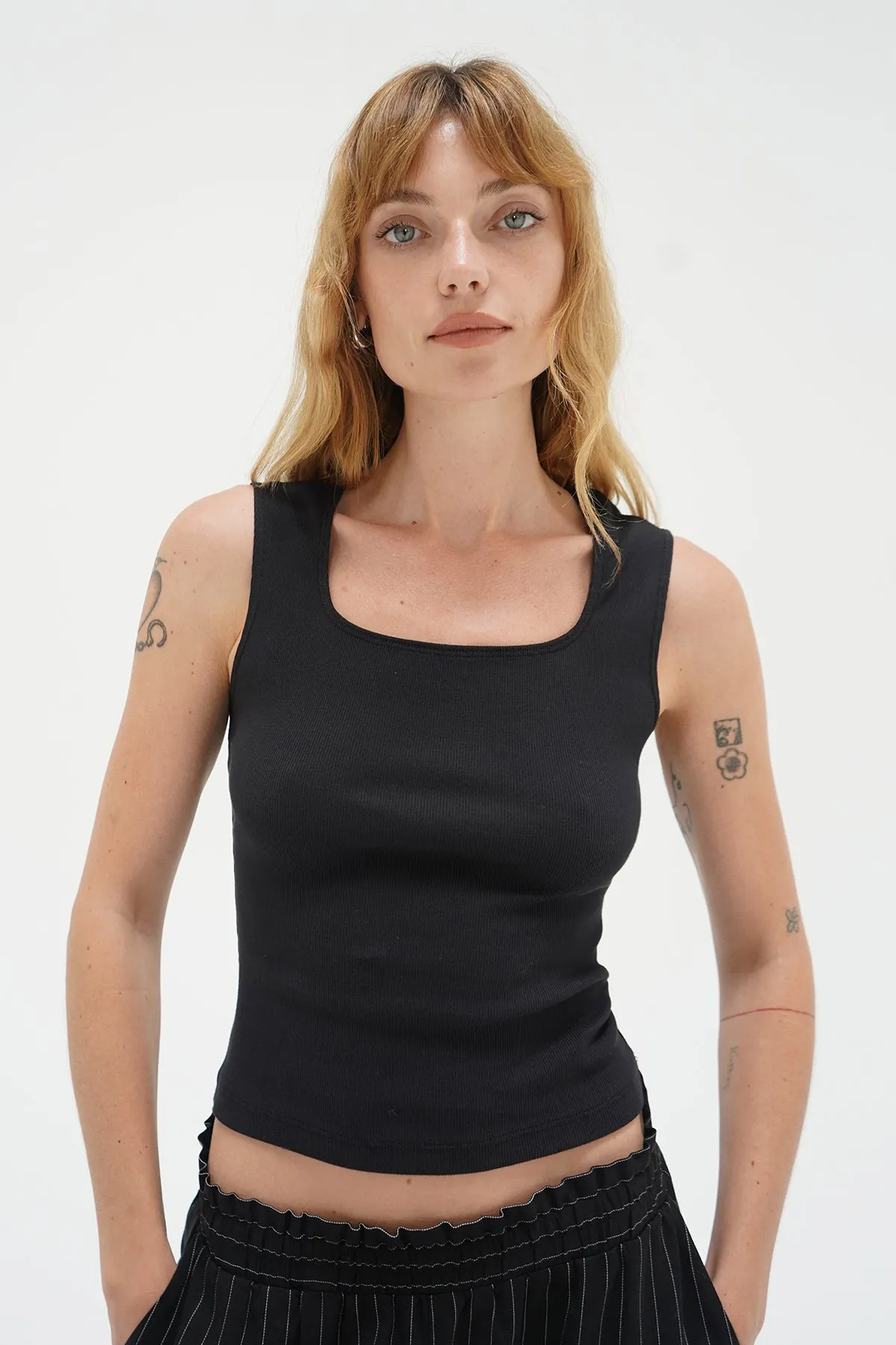 Ballet Cotton Rib Scoop Tank - Black sold by LNA