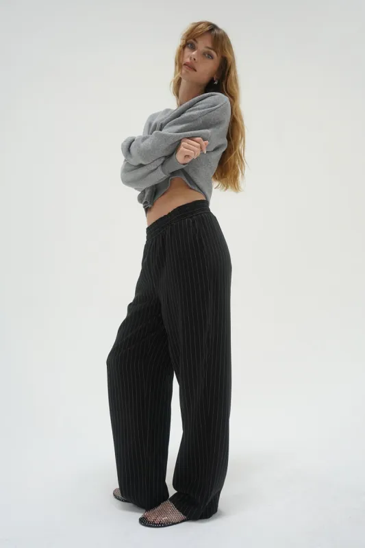 Santo Pinstripe Elastic Waist Pant - Black White Pinstripe sold by LNA