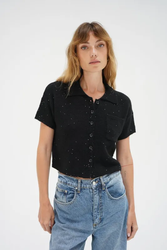 Delfina Sparkle Sweater Top - Black sold by LNA