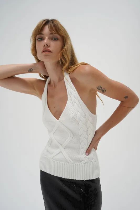 Hollis Cable Knit Halter Top - Ivory sold by LNA