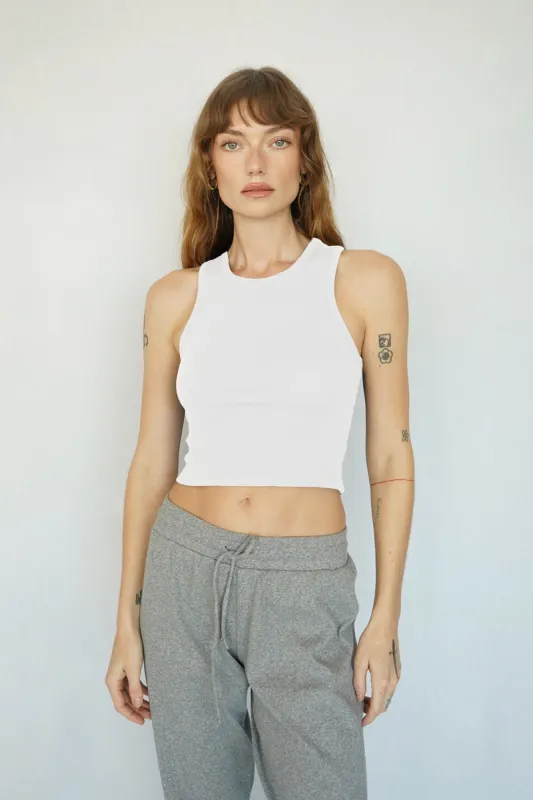 Maya Cotton Rib Tank - White sold by LNA