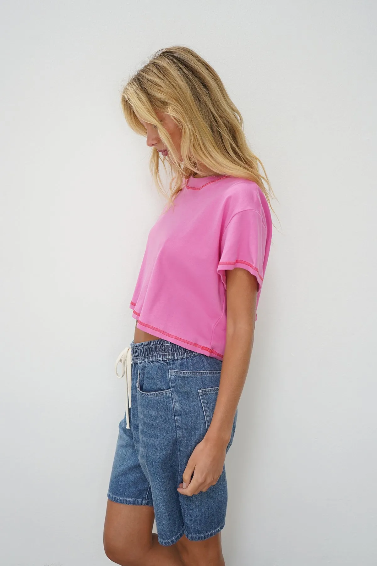 Leni Cropped Tee - Bright Pink sold by LNA product image thumbnail 2