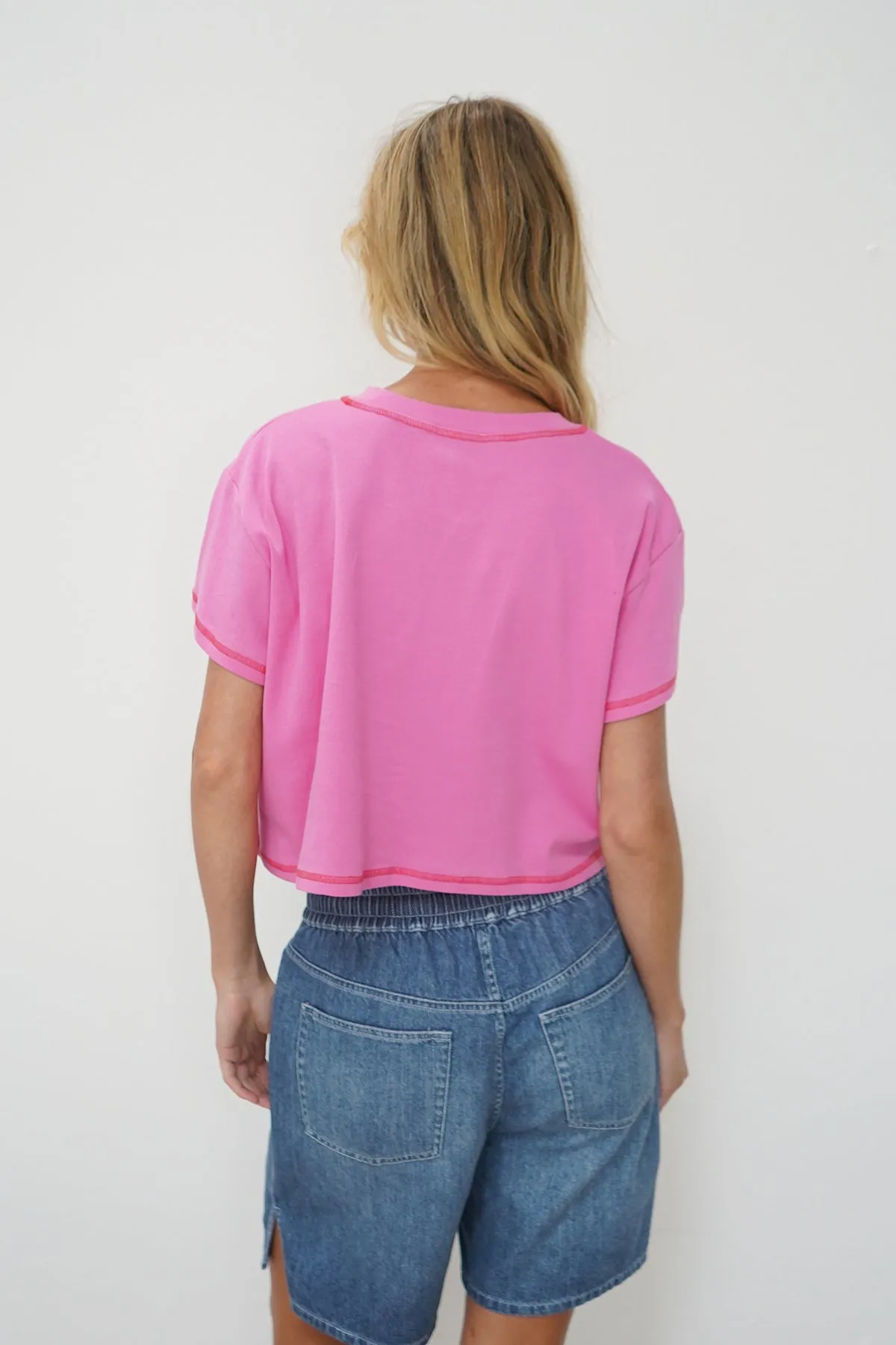 Leni Cropped Tee - Bright Pink sold by LNA product image thumbnail 3